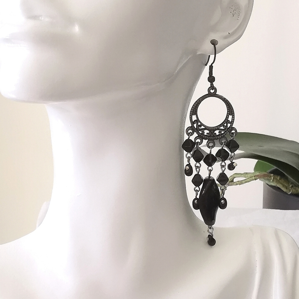 HOST PICK Black Chandelier Earrings Hand Crafted